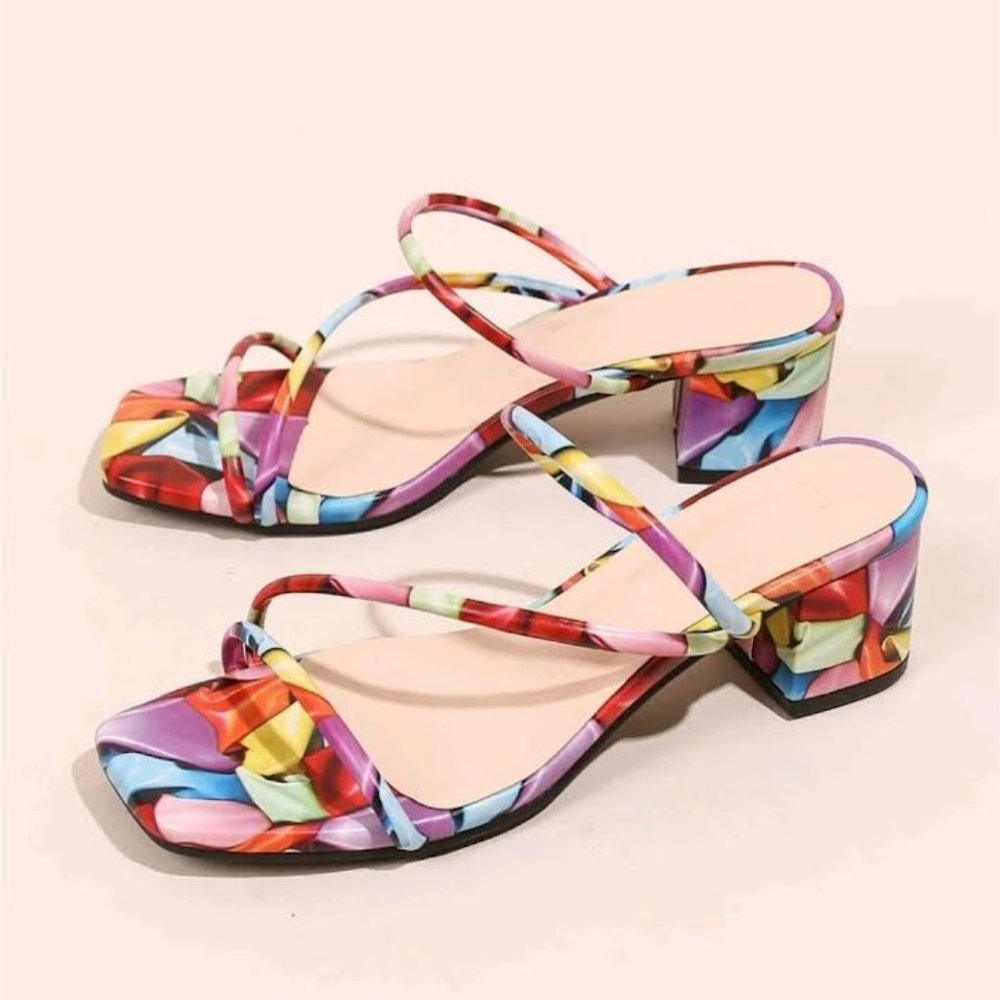 Strappy Chunky Heeled Mules